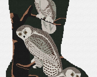 Snowy Owls Needlepoint Christmas Stocking DIY Kit