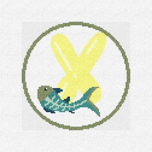 Puede incluir: Un círculo verde con un globo amarillo en forma de X y un pez azul y verde dentro.