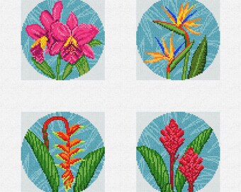 Tropical Flowers Needlepoint Coaster Ornament Set DIY Kit