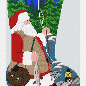 Santa's Fishing Needlepoint Christmas Stocking Kit