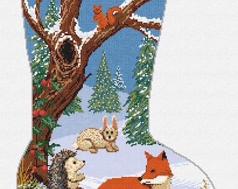 Winter Woodland Christmas Stocking Needlepoint DIY Kit