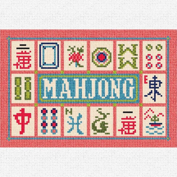 Mahjong Rosen-Kartenbeutel-Stickset