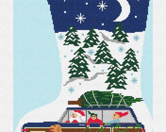 Santa's New Ride Needlepoint-kerstsok DIY-pakket