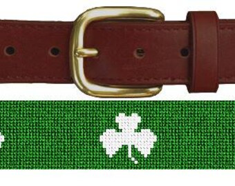 St. Patrick’s Day shamrock clover Celtic cowhide leather belt Shamrock Belt / Irish Belt / Mens Belt / Clover Belt / St  main image 2
