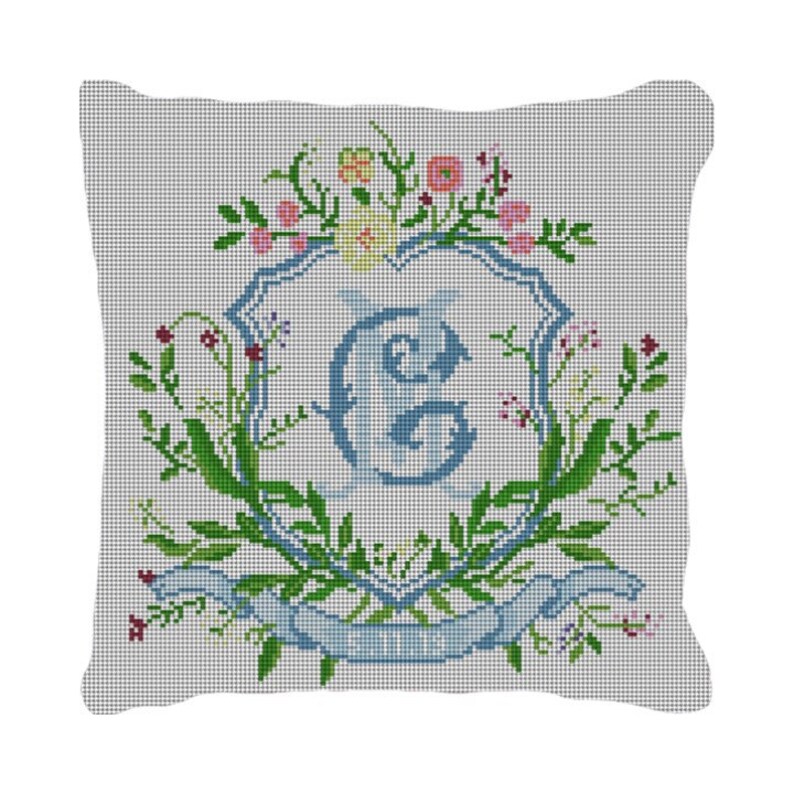 Floral Crest Ring Bearer Wedding Needlepoint Pillow DIY Canvas