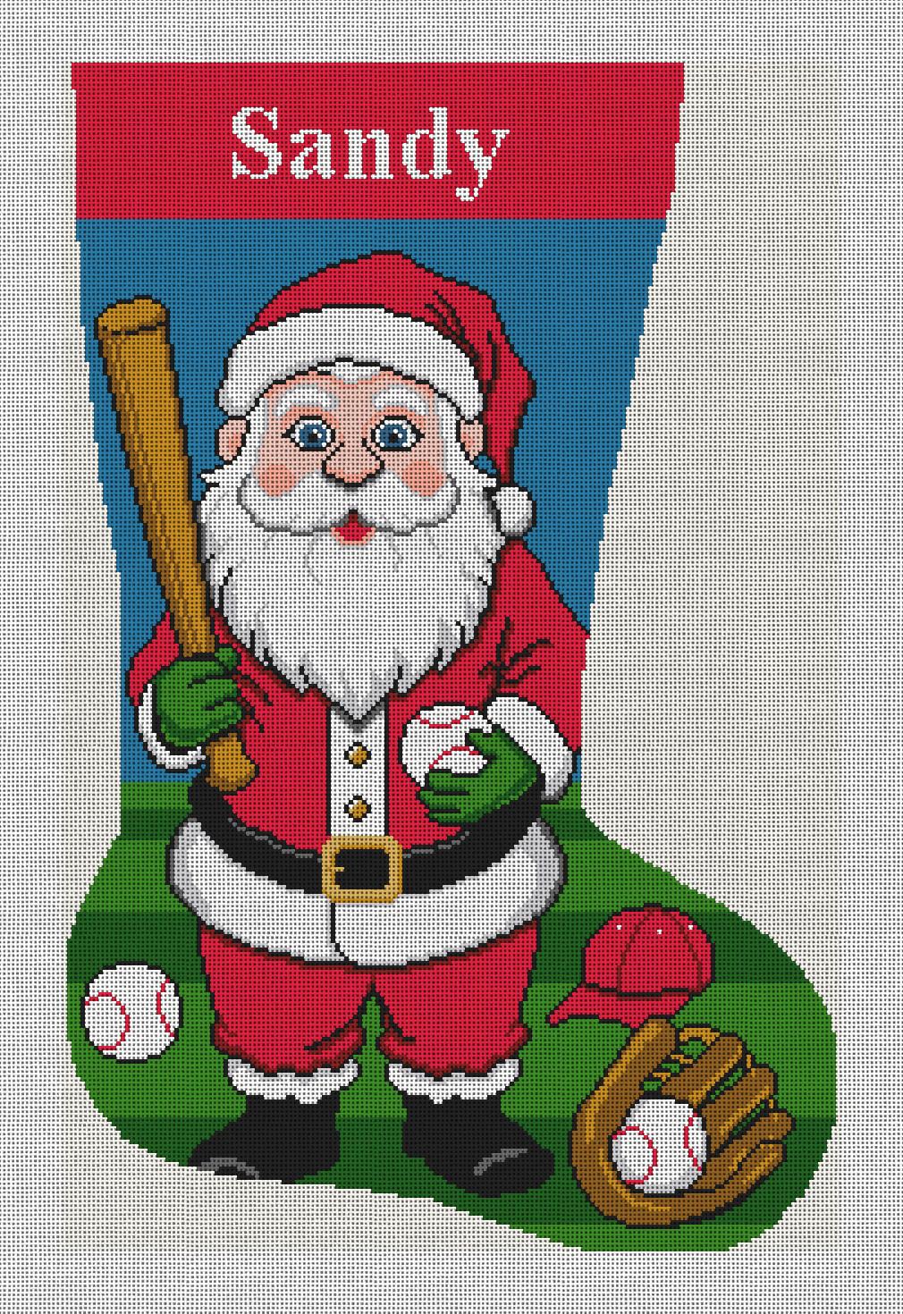 スポーツサンタ野球クリスマスストッキングニードルポイントキット