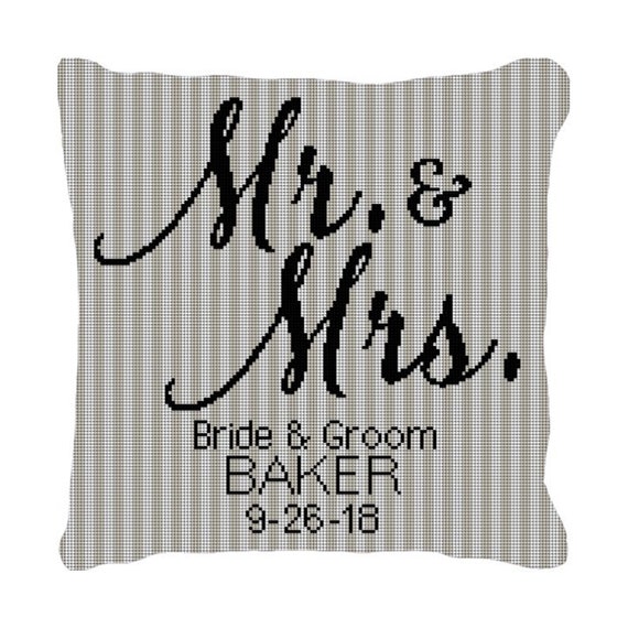 Mr And Mrs Ring Bearer Wedding Needlepoint Pillow Diy Canvas Etsy