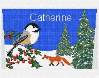 Joyful Chickadee Stocking Cuff Needlepoint DIY Kit