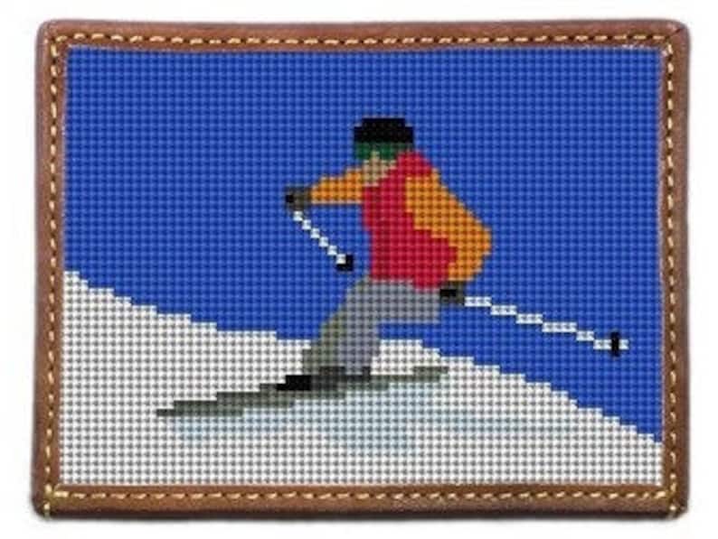 Skiing Needlepoint Finished Card Wallet Etsy