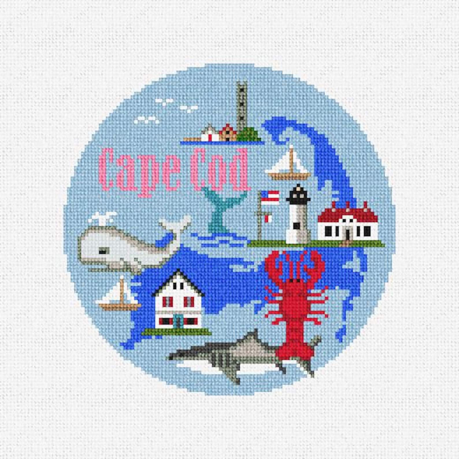 Cape Cod Travel Round Needlepoint Christmas Ornament DIY Kit Etsy
