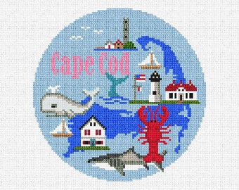 Cape Cod Travel Round Needlepoint Christmas Ornament DIY Kit