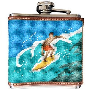 Surfing Needlepoint Flask Finished image 1