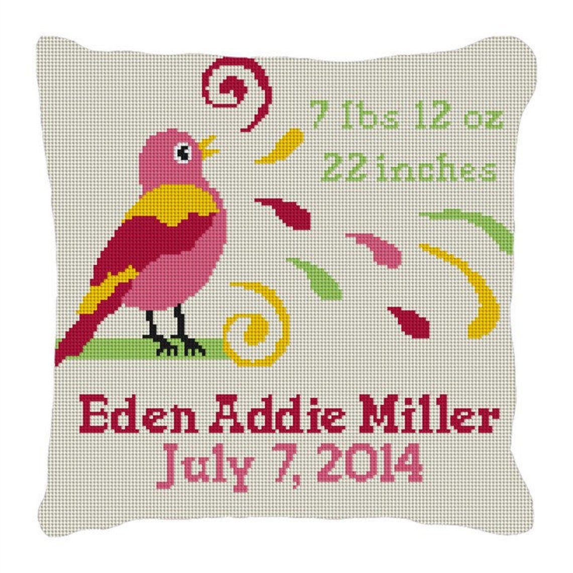 Bebé niña pájaro baño nacimiento anuncio Needlepoint almohada | Etsy