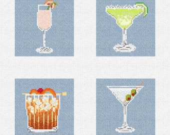 Cocktail Hour Needlepoint Coaster Ornament DIY Kit