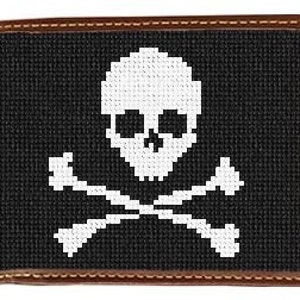 Cartera de punto de cruz con calavera y huesos cruzados