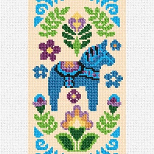 Dala Horse Blue Needlepoint Eyeglass Case DIY Kit