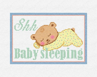 Sleepy Bear Cub Needlepoint Door Hanger DIY Kit Baby Sleeping
