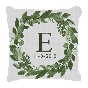 Floral Crest Ring Bearer Wedding Needlepoint Pillow DIY Canvas