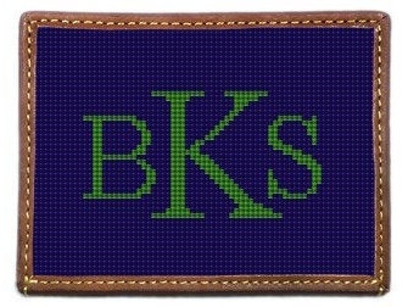 Monogram Needlepoint Finished Card Wallet