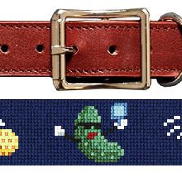 Pickleball Pickle Finished Needlepoint Dog Collar