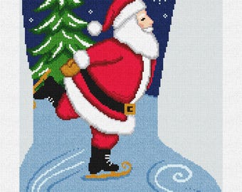 Skating Santa Needlepoint Stocking DIY Kit