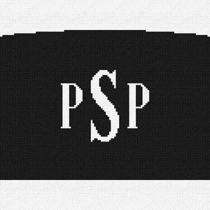 May include: Black and white monogrammed patch with the letters "PSP" in a serif font.