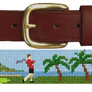 Island Golf Landscape Finished Needlepoint Belt