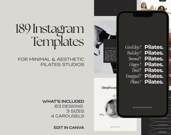 Pilates Instagram Templates: Social Media Posts for Instructors (Canva Editable)