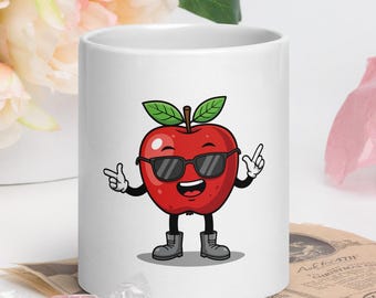Fröhlicher Apfel-Kaffeebecher, Kawaii-Früchteteebecher, Keramik-Trinkgefäß (325 ml)