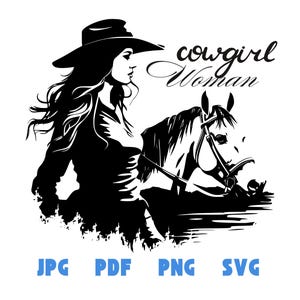 Cowgirl Woman Silhouette Png Jpg Pdf Svg Files, Cowgirl Svg & Png, Cowboy Hat Vector Image, Cowgirl Cut File, Cowgirl up Svg