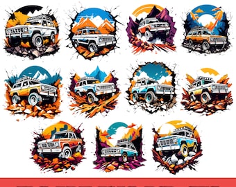 Offroad-Fahrzeugpaket, 4x4-Offroad-Clipart-Set, Jeep-Silhouetten, ATV-/UTV-Grafiken, Schlamm-Truck-Designs, Digitaler Download