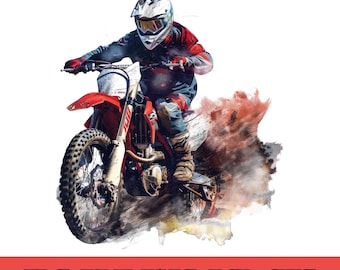 Watercolor Motocross Clipart, Bike Rider Art (Digital Download)