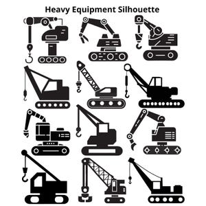 Construction Vehicle Clipart SVG Bundle: Heavy Equipment Silhouettes (Digital Download)