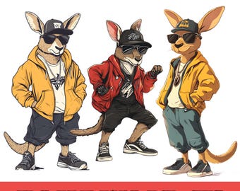 Cooles Känguru-SVG, Lustiges Hip-Hop-Känguru-Clipart, Känguru mit Sonnenbrille, Känguru-SVG-Datei, Australisches Tier (Digitaler Download)
