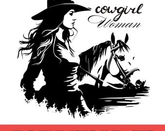 Cowgirl Silhouette Vector Image, Western Cowgirl Clipart (png, jpg, pdf, svg)