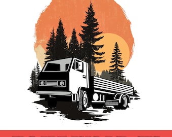 Retro Sunset Dump Truck Forest SVG, Construction Clipart (Digital Download)