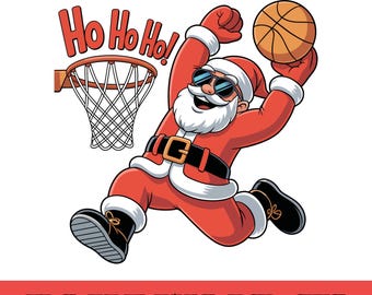 Image PNG de Noël représentant le Père Noël jouant au basket-ball (téléchargement numérique)