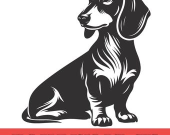 Silhouette de teckel au format SVG, contour de chien saucisse, motif pour amoureux des animaux (téléchargement numérique)