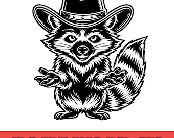 Funny Raccoon Cowboy Clipart, Western Animal Illustration (Digital Download)