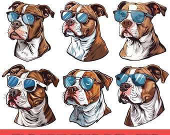 Dogs Wearing Glasses Clipart, Funny Dog Illustration (Digital Download)