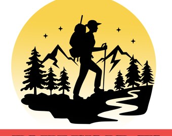 Wandelavontuur in de bergen, sublimatie PNG, buitenafbeelding (digitale download)