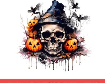 Halloween Witch Hat Skull SVG, Gothic Skeleton Clipart (Digital Download)