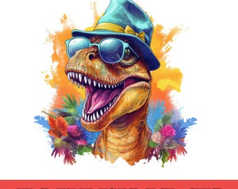 T-Rex avec lunettes de soleil clipart, design dinosaure rétro (téléchargement numérique)