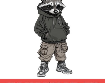 Funny Raccoon Clipart PNG, Woodland Animal Illustration, Cartoon Graphic (Digital Download)