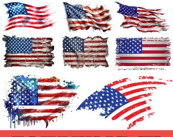 Bundle de cliparts drapeau américain, graphiques patriotiques des États-Unis, dessins du 4 juillet (téléchargement numérique)