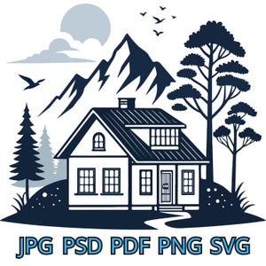 Mountain Forest Cabin SVG: Rustic Silhouette Clipart (Digital Download)