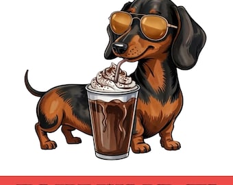 Dachshund Coffee Clipart SVG, Funny Wiener Dog Graphic (Digital Download)