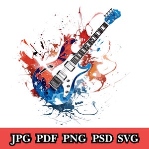 Kolorowa gitara elektryczna Clipart SVG, grafika gitary muzycznej, ilustracja gitary rockowej, sztuka muzyka, pobieranie cyfrowe