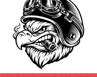 Biker Eagle Smoking Cigar SVG, Motorcycle Eagle Clipart, Tough Biker Graphic, Patriotic Eagle Design, Digital Download