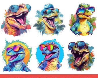 Aquarell-T-Rex-Dinosaurier-Clipart-Bundle, niedliche Dinosaurier-Illustration, T-Rex-Aquarellkunst, Dino-Clipart für Kinder